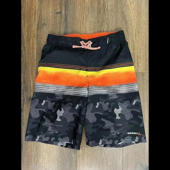 Boys‎ Large 14/16 Gerry Black orange Yellow Gray Swim Trunks - Picture 1 of 5